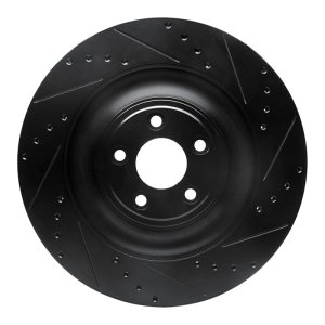 Jaguar XFR-S Brake Rotor (1) - Rear Right - R1 Concepts - Drilled & Slotted - Black - `10-`24
